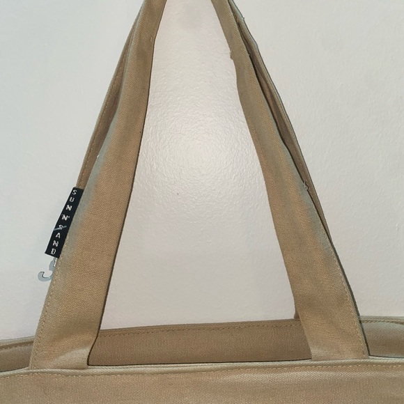 Sun N’ Sand Large Tan Woven Straw / Tissu Tote Bag / Beach bag sunnsand - Picture 5 of 16